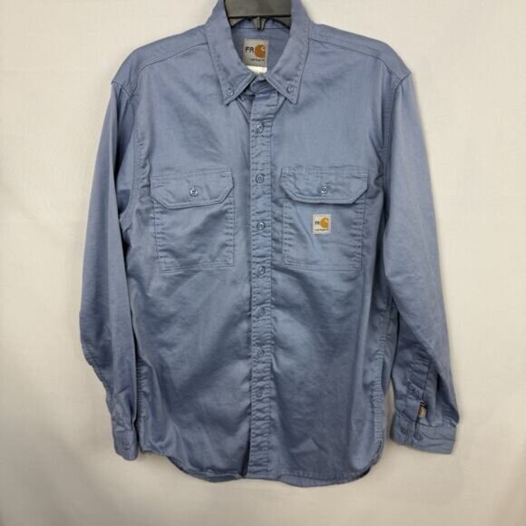 Carhartt FR Long Sleeve Button Up Flame Resistant Shirt Sz M Long Sleeve Blue - Picture 2 of 12